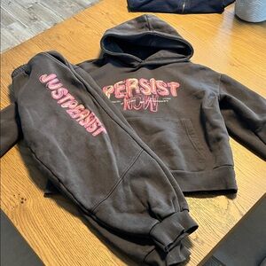 Zara boys dark gray jogger set  with Pink Script Graphic